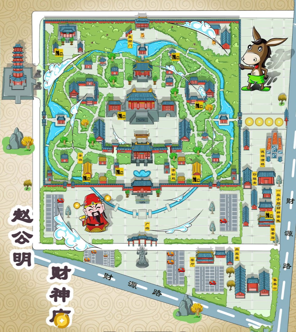 黄梅寺庙类手绘地图